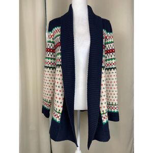 Talbots Fair Isle Knit Open Cardigan Sweater – Navy Multi – Size XS